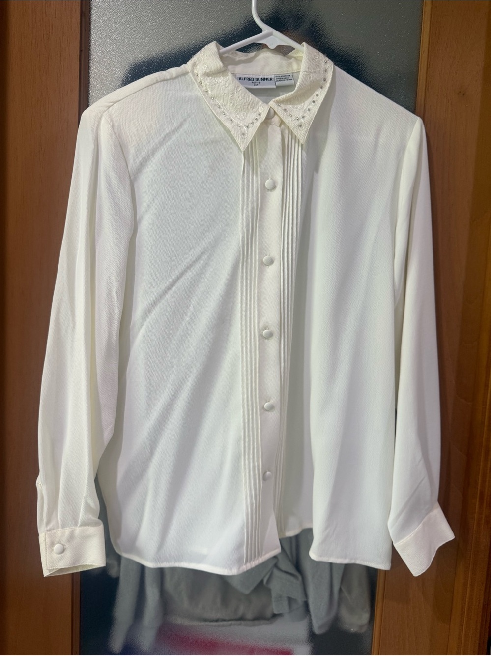 Alfred Dunner Off White Ivory Long Sleeve Shirt - Size 14 Petite